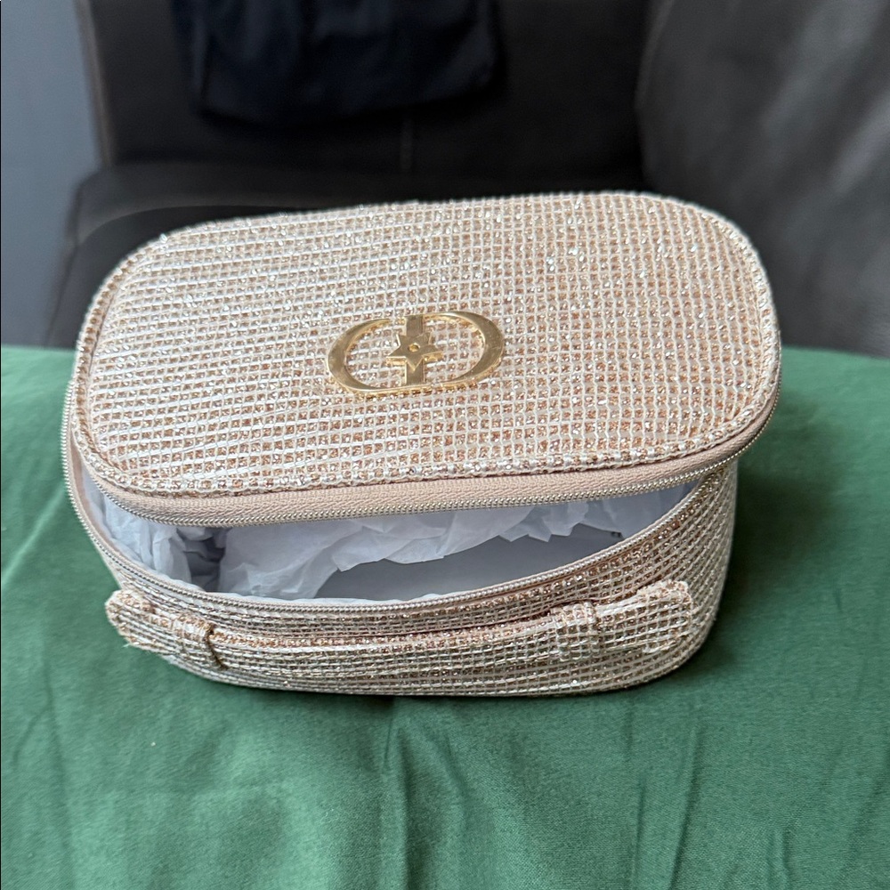 Dior Gold Woven Cosmetic Case - Designer Style Travel Pouch